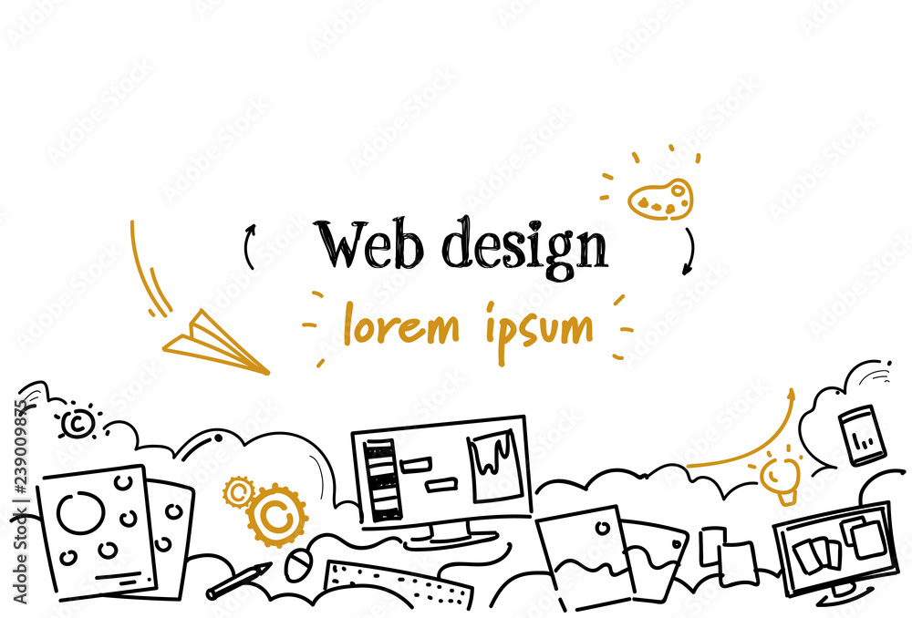 Poster computer digital web design development concept sketch doodle horizontal copy space vector illustrat