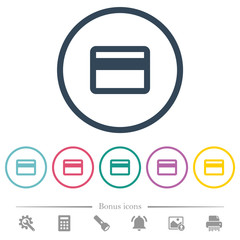 Single credit card flat color icons in round outlines