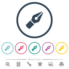 Vector pen flat color icons in round outlines