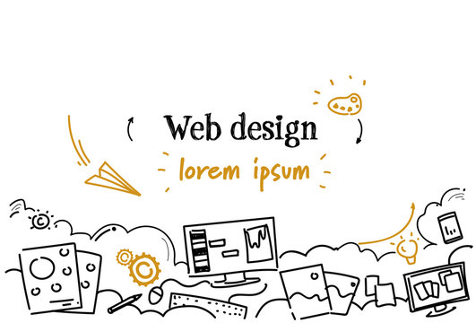 computer digital web design development concept sketch doodle horizontal copy space vector illustration