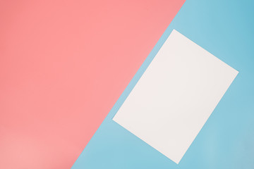 Blank A4 paper template on two color paper with blue and pink of background.