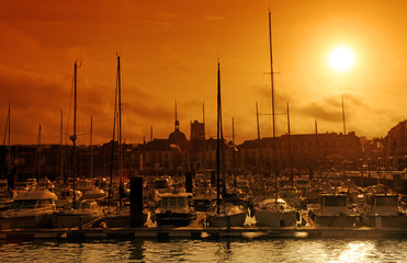 Dieppe harbor sunrise in Normandy