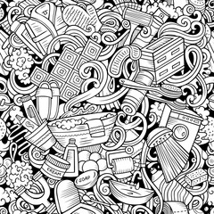 Bathroom hand drawn cartoon doodles seamless pattern.