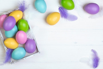Multi-colored easter eggs on a white background