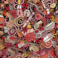 Manicure hand drawn doodles seamless pattern. Nails art background