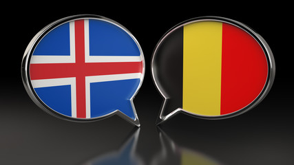 Iceland and Belgium flags with Speech Bubbles. 3D illustration