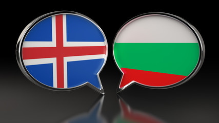 Iceland and Bulgaria flags with Speech Bubbles. 3D illustration