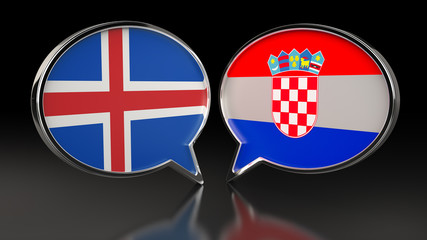 Iceland and Croatia flags with Speech Bubbles. 3D illustration