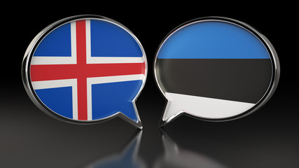 Iceland and Estonia flags with Speech Bubbles. 3D illustration