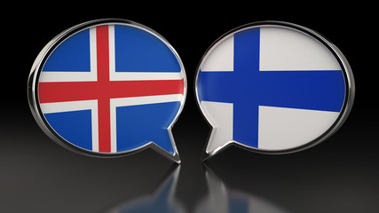 Iceland and Finland flags with Speech Bubbles. 3D illustration