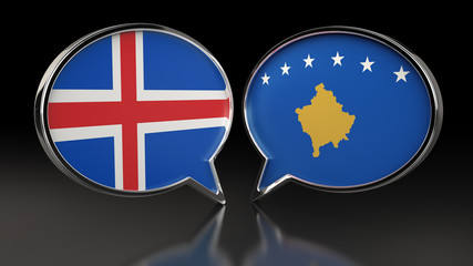 Iceland and Kosovo flags with Speech Bubbles. 3D illustration