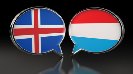 Iceland and Luxembourg flags with Speech Bubbles. 3D illustration