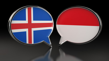Iceland and Monaco flags with Speech Bubbles. 3D illustration