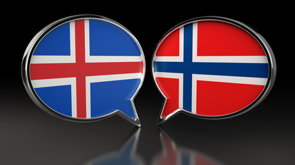 Iceland and Norway flags with Speech Bubbles. 3D illustration