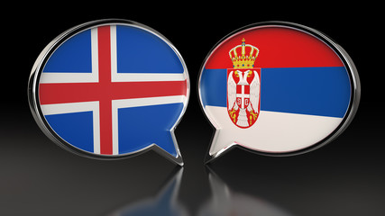 Iceland and Serbia flags with Speech Bubbles. 3D illustration