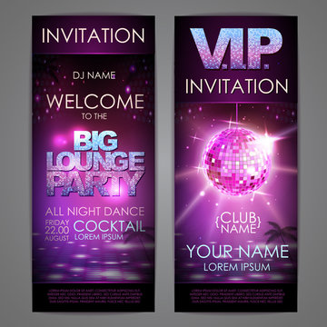 Set of disco background banners. Big lounge party poster