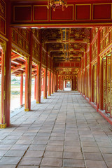Fototapeta premium Wonderful view of the Meridian Gate to the Imperial City with the Purple Forbidden City within the Citadel in Hue, Vietnam. Hue is a popular tourist destination of Asia.