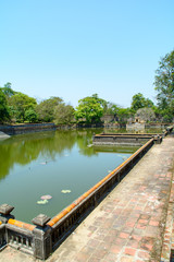 Fototapeta premium Wonderful view of the Meridian Gate to the Imperial City with the Purple Forbidden City within the Citadel in Hue, Vietnam. Hue is a popular tourist destination of Asia.