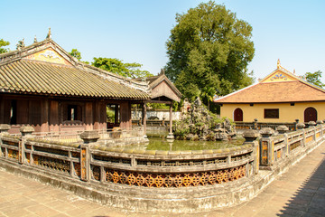 Obraz premium Wonderful view of the Meridian Gate to the Imperial City with the Purple Forbidden City within the Citadel in Hue, Vietnam. Hue is a popular tourist destination of Asia.