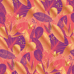 Naklejka premium tropical coral nad gold seamless pattern