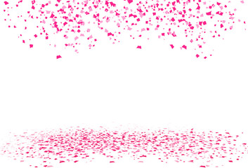 Pink confetti, paper scatter falling on the floor festive of celebration party abstract background vector illustration