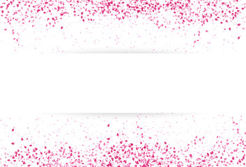 Sakura scatter pink leaves petal falling banner template concept on white frame abstract background vector illustration