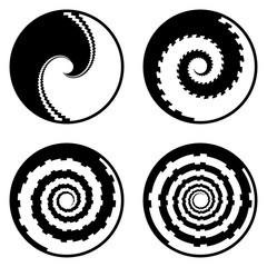 Set of design monochrome spiral movement illusion icons