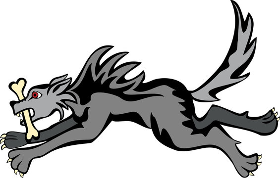 Vector image of a running werewolf with a bone