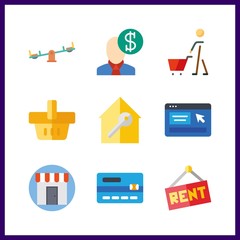 9 purchase icon. Vector illustration purchase set. credit card and online shopping icons for purchase works