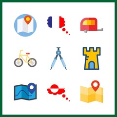 Fototapeta premium 9 tour icon. Vector illustration tour set. compass and france icons for tour works