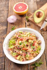 gourmet salad with avocado, shrimp and grapefruit