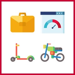 4 transport icon. Vector illustration transport set. speedometer and suitcase icons for transport works