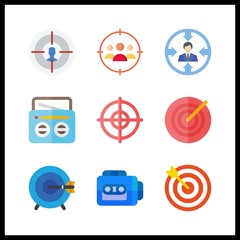 9 hit icon. Vector illustration hit set. target and tape recorder icons for hit works
