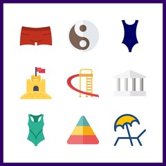 Fototapeta na wymiar 9 sand icon. Vector illustration sand set. swimsuit and sunbed icons for sand works