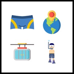 4 sea icon. Vector illustration sea set. cable car and swimsuit icons for sea works