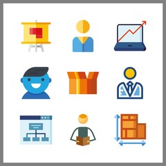 9 project icon. Vector illustration project set. sitemap and stats icons for project works