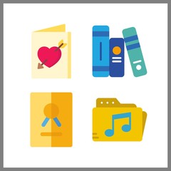 4 document icon. Vector illustration document set. music folder and certificate icons for document works