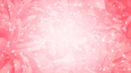 Pink flowers background with glowing sparkling bokeh lights. For Valentine's, Romantic events. Copy space at center