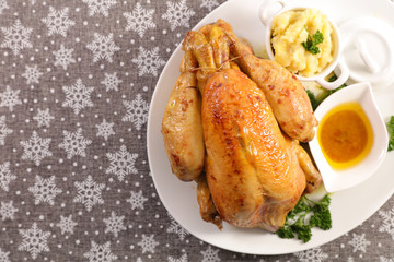 roasted chicken with mashed potato and sauce
