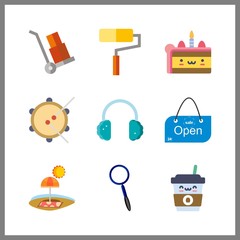 9 nobody icon. Vector illustration nobody set. birthday cake and tambourine icons for nobody works
