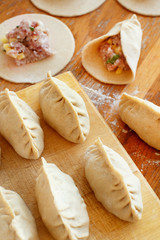 Preparation of dumplings manti