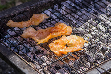 The chicken breast baking on the grill