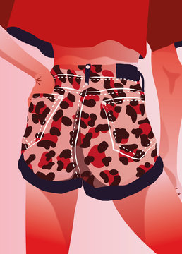 Illustration of woman in camouflage shorts