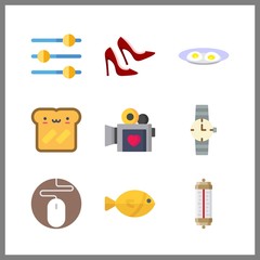 9 closeup icon. Vector illustration closeup set. omelette and levels icons for closeup works