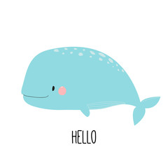 Cute whale, children's illustration. For print. Hand-drawn.