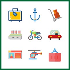 9 transport icon. Vector illustration transport set. container and cruise ship icons for transport works