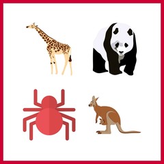 Obraz premium 4 wildlife icon. Vector illustration wildlife set. panda and giraffe icons for wildlife works