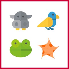 4 wildlife icon. Vector illustration wildlife set. sea star and frog icons for wildlife works