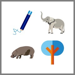 4 large icon. Vector illustration large set. pencil and elephant icons for large works