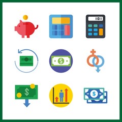 9 income icon. Vector illustration income set. calculator and gender icons for income works